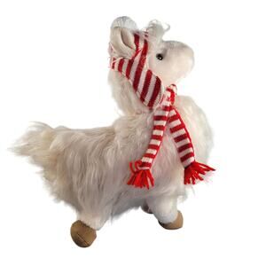 Pier 1 Imports White Llama Plush 12" with Red Hat & Scarf Holiday Decor